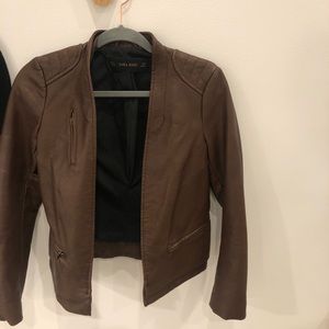BROWN ZARA FAUX LEATHER JACKET (SIZE SMALL)